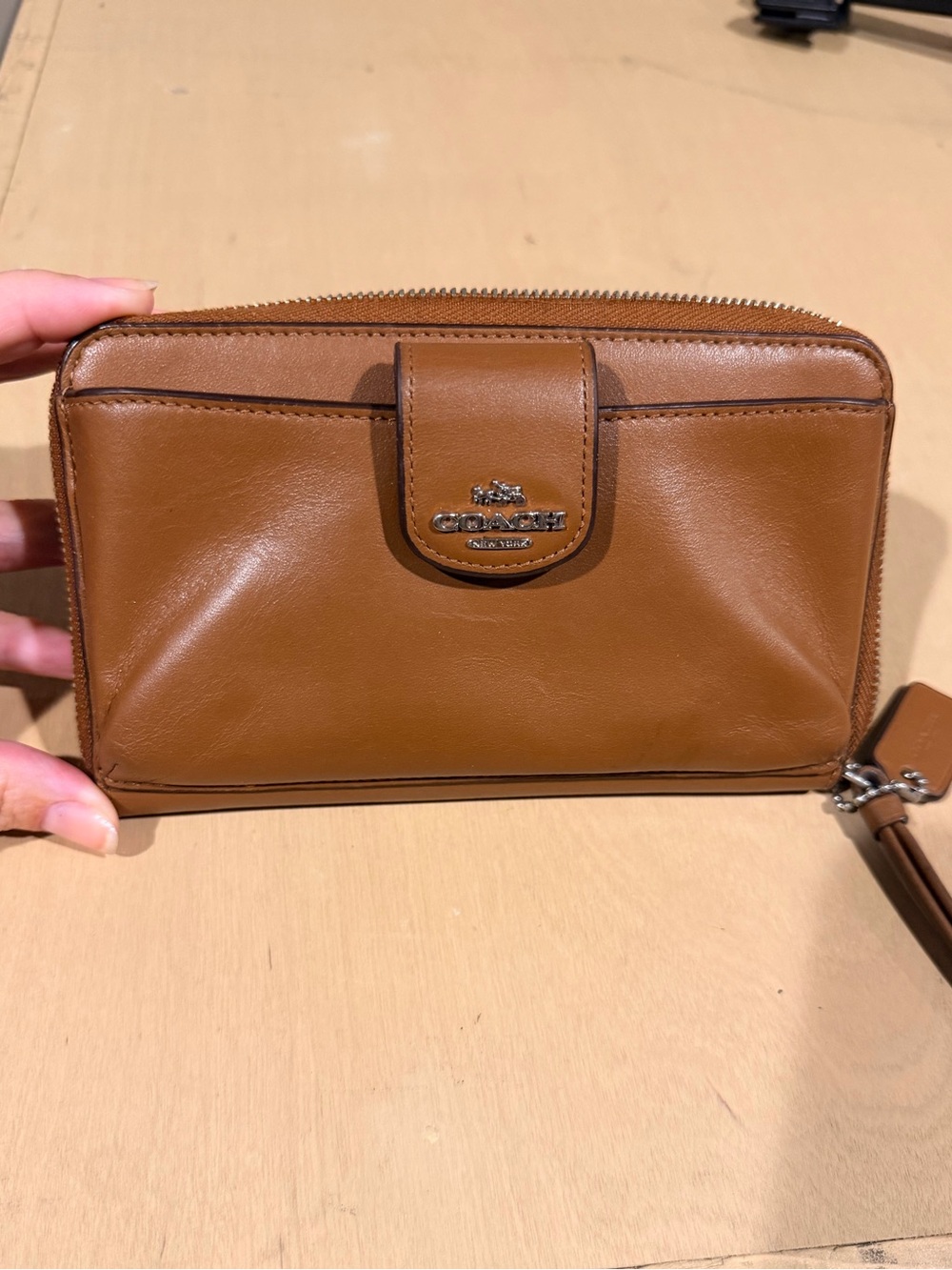 Coach Brown Leather Zip Around Wristlet Wallet Card Holder